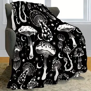 1 Thanksgiving Gift Blanket, Warm Super Soft Flannel Creative Mushroom High Definition Print Blanket, Air Conditioning Blanket, Lunch Blanket summervibes
