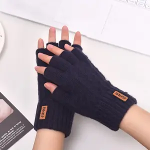 Unisex Alpaca Wool Half Finger Fingerless Gloves, Thickened Warm Winter Mitts, Outdoor Cycling Driving Windproof Anti-Cold Portable Gloves, Hand Cover
