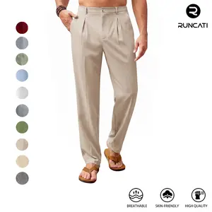 Runcati  Men’s Casual Pants Elastic Waist Lightweight Loose Fit Pleated Slacks Summer Beach Yoga Trousers