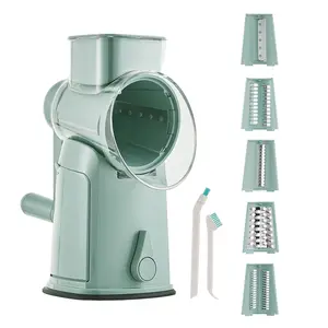 UFORU 5-in-1 Rotary Cheese Grater & Vegetable Chopper with Suction Base, 10 Stainless Blades & Safety Handle - for Cheese, Vegetables, Fruits & Shredding Chicken