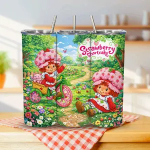 Strawberry Shortcake Garden 20oz Tumbler - Cute Design with Charming Character & Delightful Garden Scene for Everyday Use