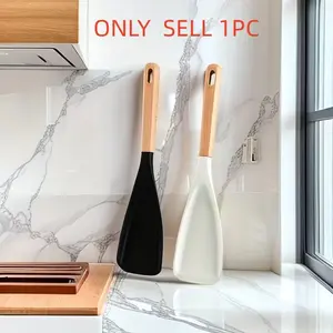 Non-Stick Cookware Spoon 12 Inch Silicone Nonstick Spatula with Wood Handle, Cooking Serving Mixing Scoop Scraper Kitchen Tool Kitchen Utensils