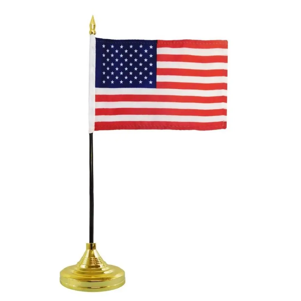 4x6in USA Flag with Stitched Edges & Base Set, Home Decor, Festive Party Backdrop Accessory, Office Supplies, Desk Accessories, Work Desk Accessories