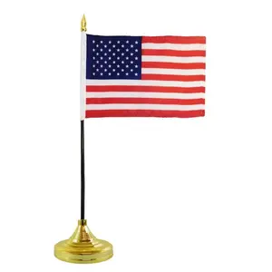 4x6in USA Flag with Stitched Edges & Base Set, Home Decor, Festive Party Backdrop Accessory, Office Supplies, Desk Accessories, Work Desk Accessories