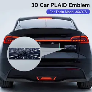3D Car PLAID Emblem Tailgate Sticker Grid Decals Badge Auto Aluminum Letter Decoration for Tesla Model 3 S X Y 2024 Accessories Time Space Tunnel Logo