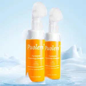 2Pcs 150ml New Turmeric + Kojic Acid Foaming Facial Cleanser + Silicone Brush Cleansing Skincare Comfort Skin Repair Facial Wash Facial Cleansing