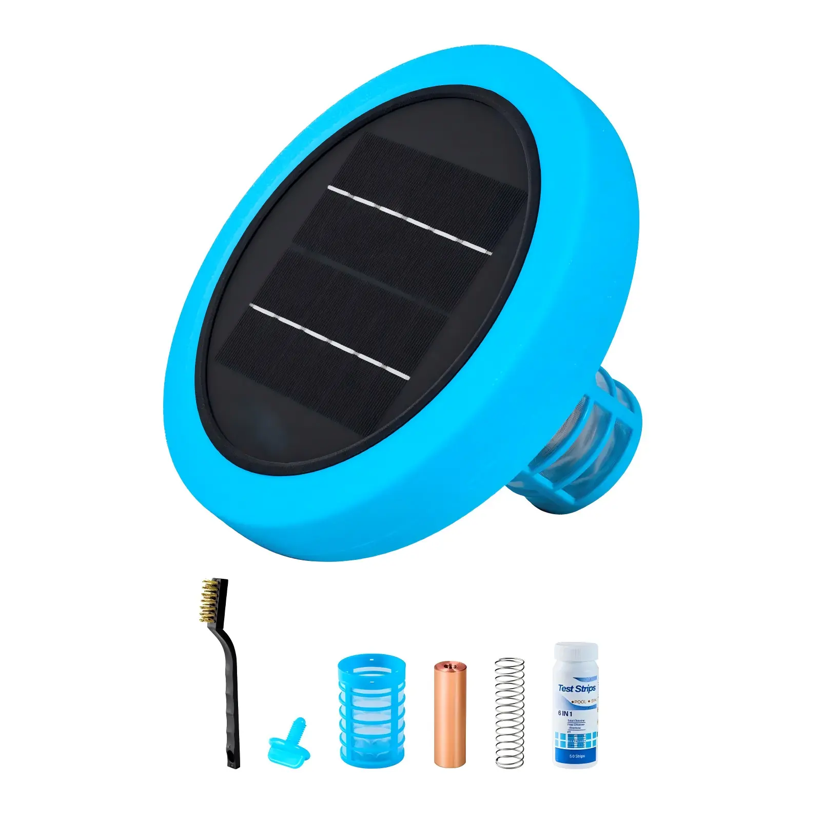 【Summerfinds】Solar Pool Ionizer, Round Copper Pool Ionizer Up to 35000 Gal, Floating Automatic Water Cleaner and Purifier, Chlorine Free Water, with Copper Anode, Spring, Brush and Filter for Pools & Spas Hand Tools Hardware
