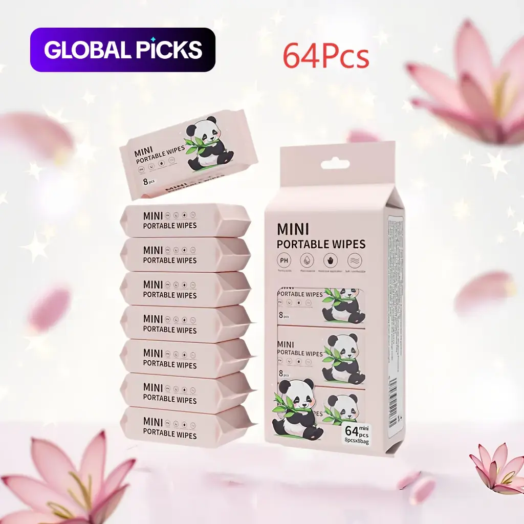 64 PCS Mini Portable Wet Wipes, Personal Wipes, Individual Wipes, Alcohol-Free Disposable Multi-Use Wet Towels, Unisex, Ideal for Hotel, Kitchen and Travel, Facial Cleansing Care Wipes for People and Pets #GLOBAL PICKS