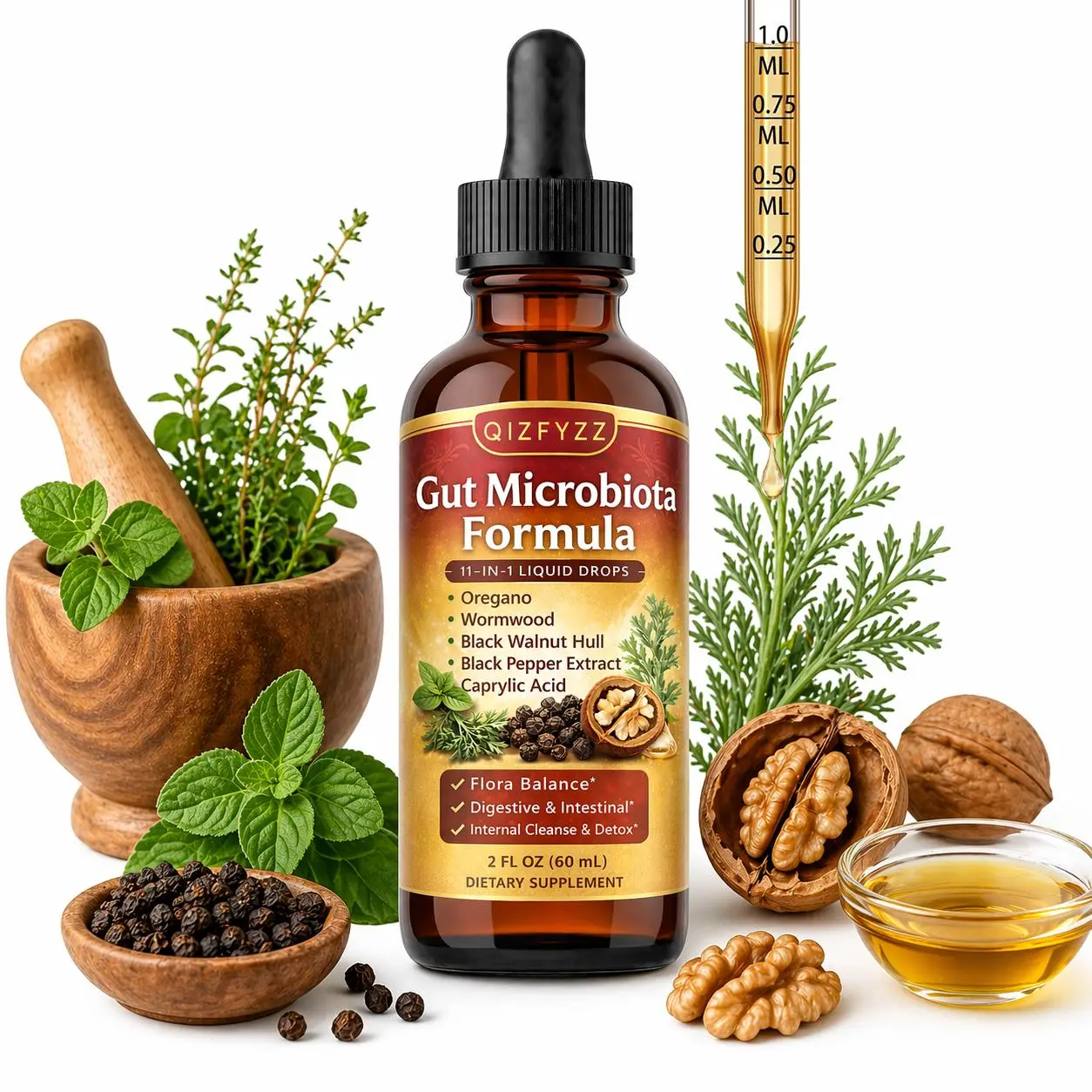 Healthcare Candida Cleanse Detox Drops for Women & Men - Gut, Parasite Cleanse with Caprylic Acid, Oregano, Black Walnut, Digestive & Immune Vitamins Supplements, 2 Fl Oz, Edible