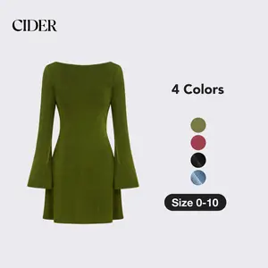 Cider Boat Neck Solid Backless Mini Dress