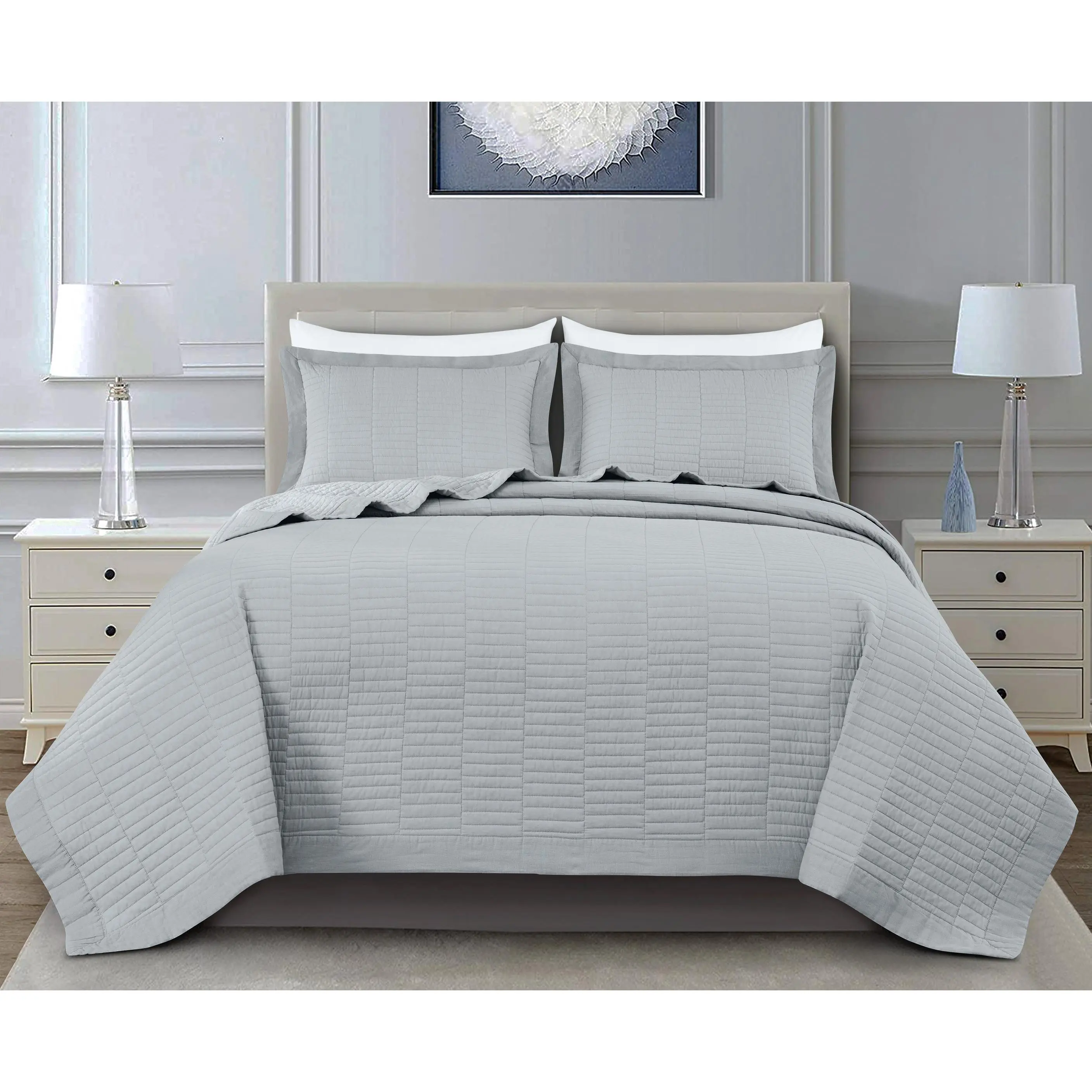 Yuma Rectangle Stitched Cotton Quilt Set