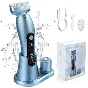 2-in-1 electric shaver, women's electric shaver, women's bikini leg and armpit common hair, rechargeable shaver, detachable head, cordless for both wet and dry use, Body Hair Trimmer