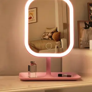 Rechargeable LED Handheld Makeup Mirror, Touch Control, 3-Color HD Portable Lightweight Vanity Mirror, Lithium Battery, Plastic Frame, Odorless, Polished, Dorm, Office, Travel, Lighted Makeup Mirror, Mirror With Lights