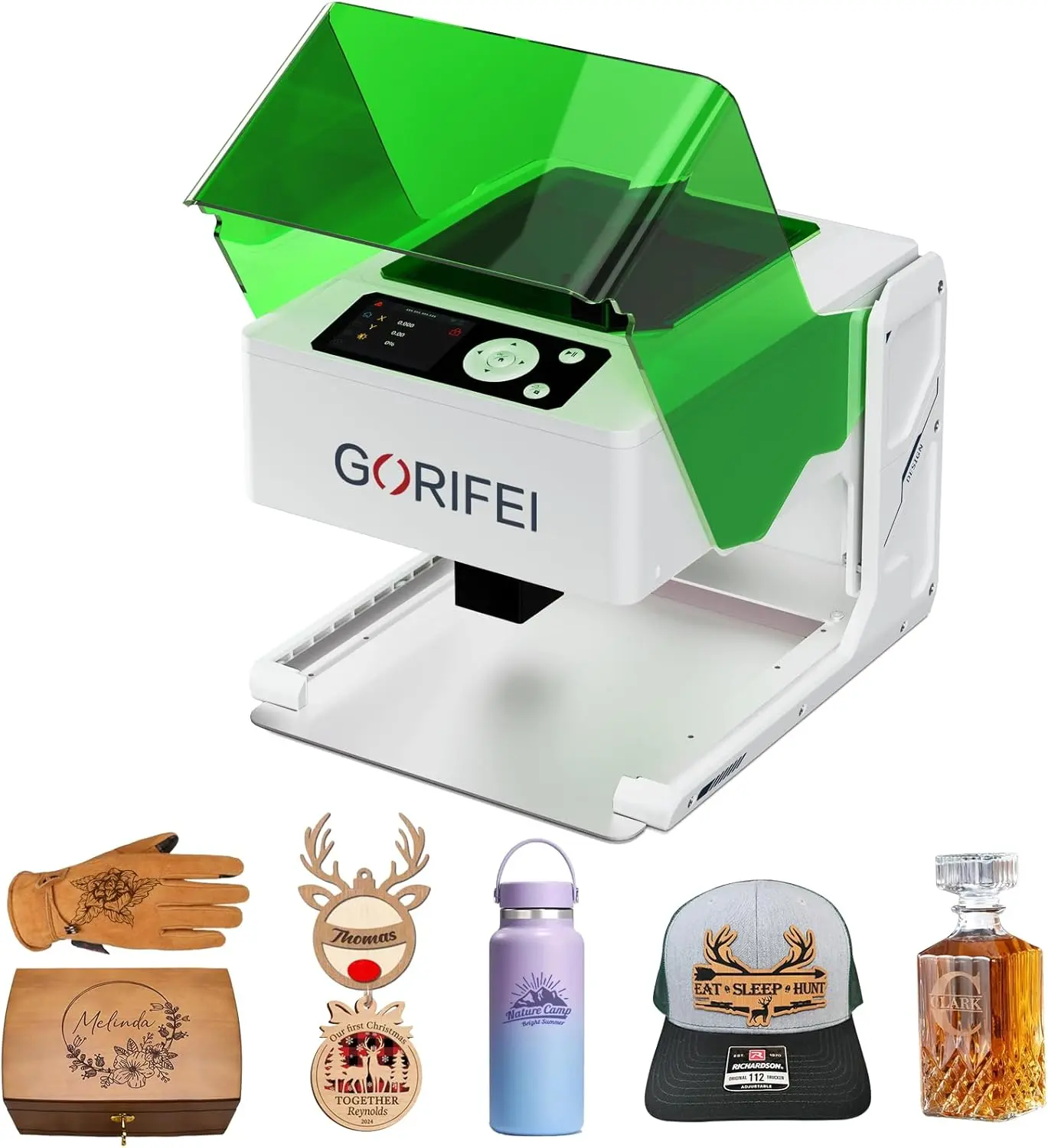GORIFEI F1 Portable 5W Laser Engraver Power Tool with Display Screen, 10x10cm Working Area, 48W, USB/Wi-Fi Transfer, Plastic+Steel Build, Ideal for Wood/Leather DIY Projects & Customized Gifts