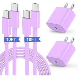 SANPRIO 2-Pack 20W USB C Charging Block With 10Ft Type C to C Cable Cord for iPhone 16 Pro/15 Plus/15 Pro Max,iPad 12.9/11 inch/4/3 th/Air/Mini