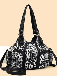 2026 New Leopard Print Handbag for Women, Rivet Decor Vintage Fashion Shoulder Bag, Large Capacity Multifunctional Commute Travel Crossbody Bag, Versatile Shoulder Bag, Casual Fashion Bag