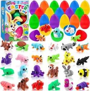 Mothers Day Gifts 24pcs Prefilled Easter Eggs 3D Printed Animals for Kids, Easter Plastic Egg Basket Stuffers Hunt Gifts for Boys Girls Easter Prizes Goodie Bag Classroom Birthday Party Favor