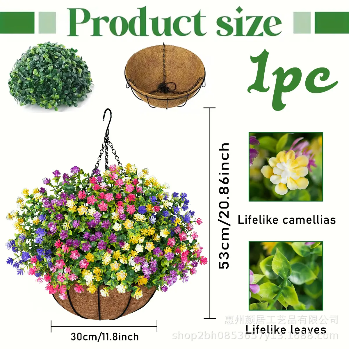 Mixed color camellias + large hanging basket (cust