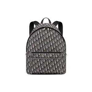 Dior Rider Series Men's Embroidered Monogram Fabric Backpack, Beige-Black Fashion Durable Modern Multifunctional Backpack, Fashion Durable Backpack