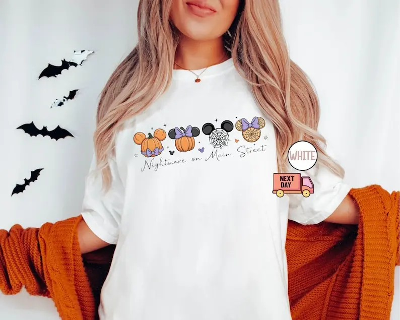 Comfort Colors Nightmare on Main Street T-shirt, Vintage Mickey Halloween Tee,Funny Spider Skeleton Retro Shirt for Halloween Party