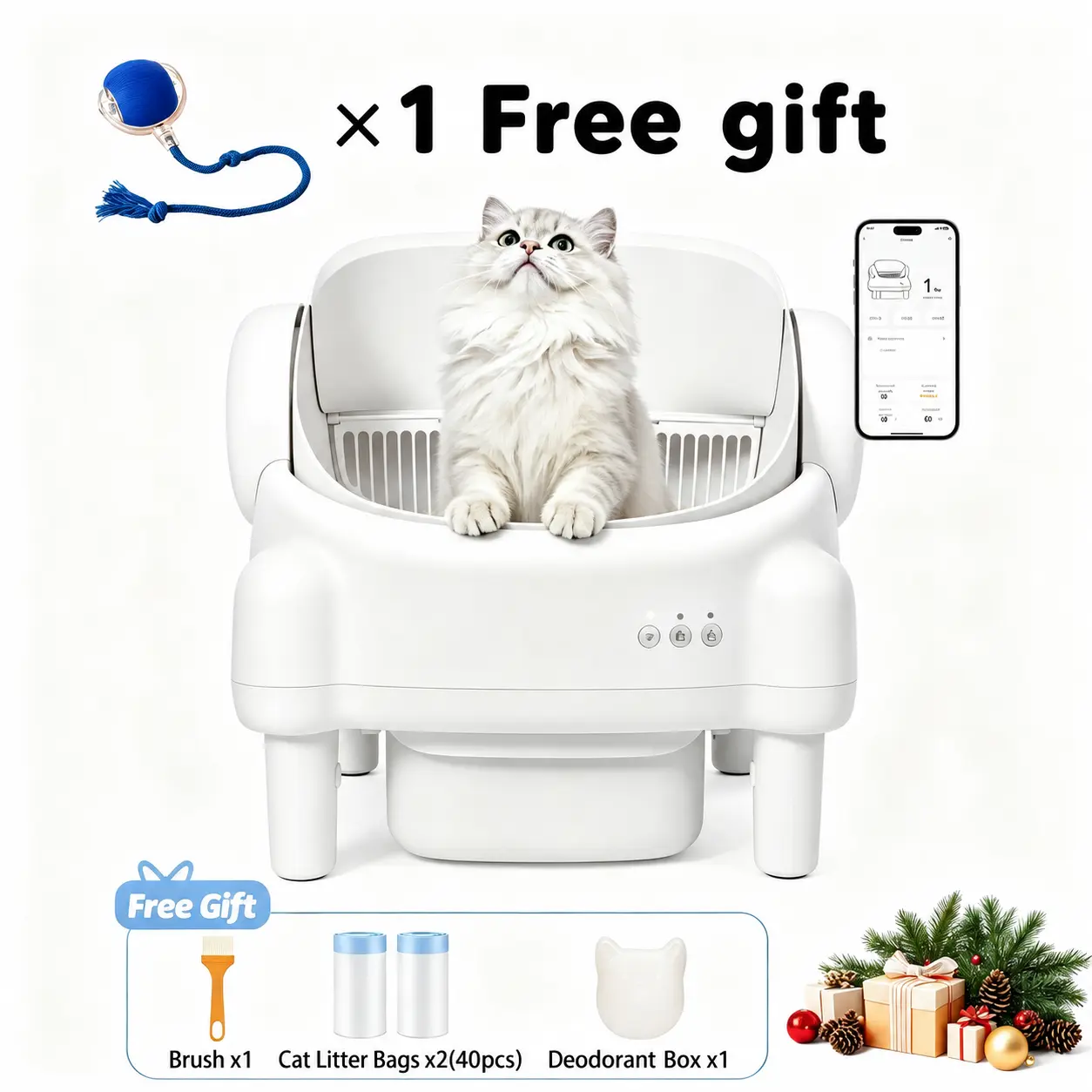 Best Seller | ECORUI Self - Cleaning - Litter Box Open Top Automatic with App Control for Multiple Cats Safety Sensors Protection Cream White 16.5"x16.5" Entrance 10.5L Compartment