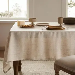 Japanese Style Square & Rectangular Linen Tablecloth, Rustic Country Neutral Design, Perfect for Dining Tables & Kitchen Decor, Patio Dining Table, Picnic Table Cover