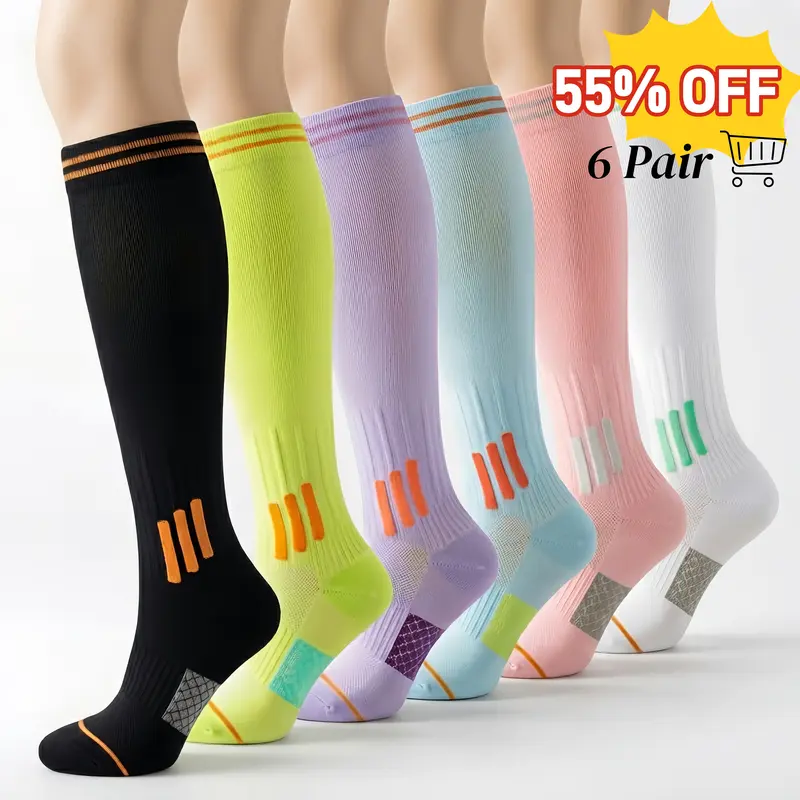 UGEM Unisex Graduated Fit Compression Socks (6 Pairs, 23-32 mmHg) - Breathable, Durable Sport Socks, Elastic, All Season, Athletic Style for Running, Swelling Support & All-Day Relief, All Season Socks