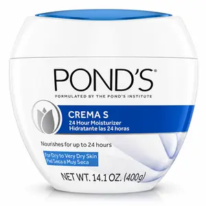Pond's Crema S Nourishing Moisturizing Cream 14.1 Oz - Fragrance Free Face & Body Moisturizer for Dry to Very Dry Skin, 24 Hour Hydration Cream, Smooth & Soft Skin Care for Women & Men, Ivory Cream Jar