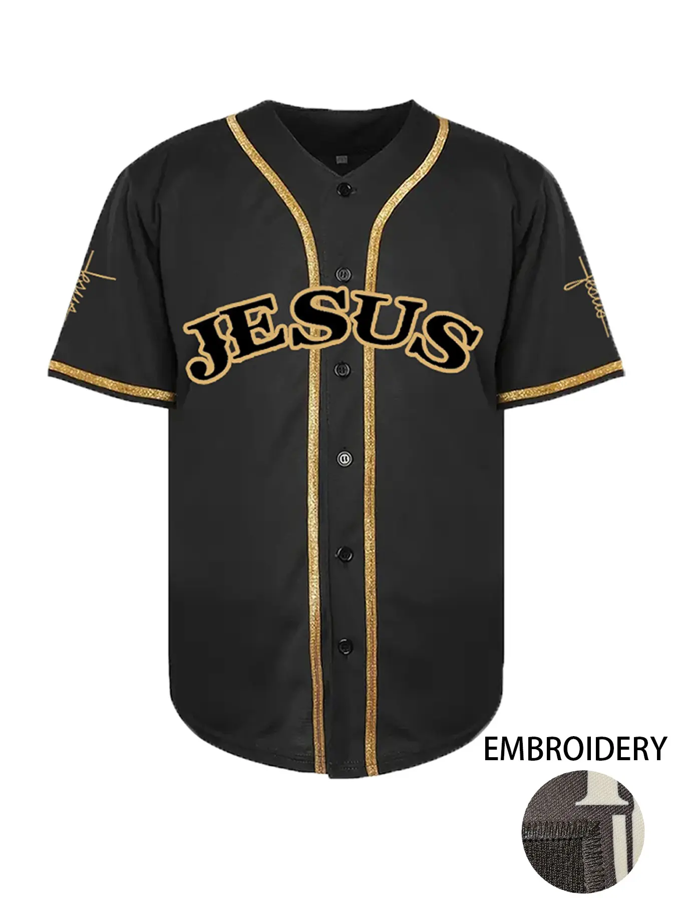 Men's JESUS Embroidery Baseball Shirt, Casual Short Sleeve V-Neck Embroidered Design, Embroidered Jerseys, Loose Fit Baseball Jersey, Sports Style Jersey, Sports Top, Sporty Sports Top, Workout Tops, Breathable Sportswear for All Seasons