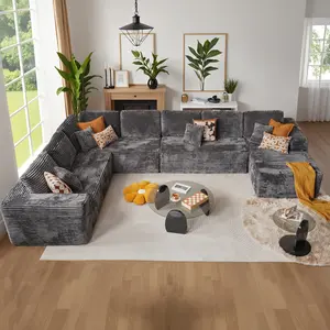 Viral Cloud Couch Modular Sectional Couch, Luxury Comfy Black Sectional Couches for Living Room, Fluffy Plush Corduroy Cloud Couch Sectionals Sofa, U Shaped Sofa with Memory Foam Chaise Lounge