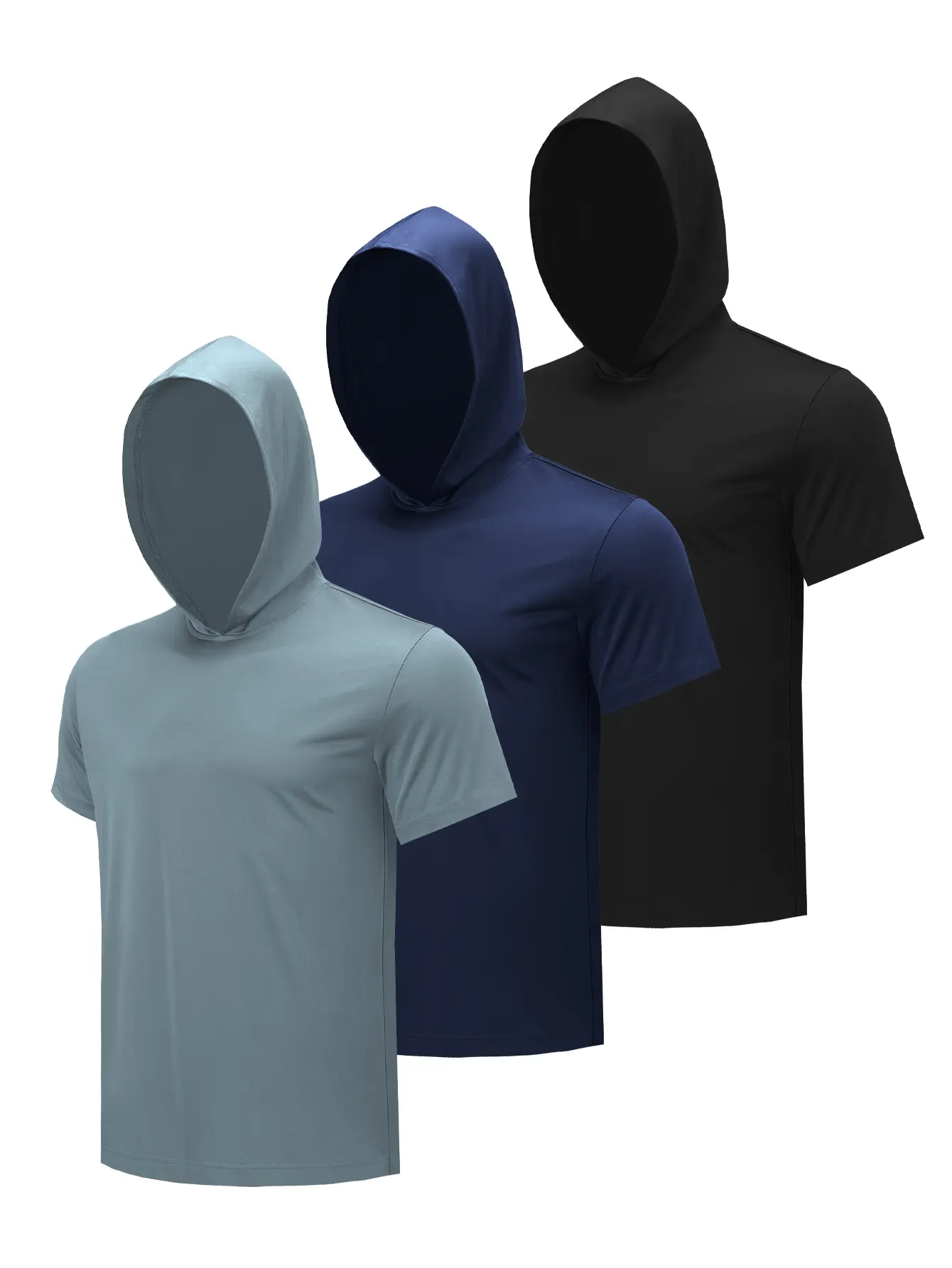 3 Packs Men's Athleisure Hooded Short Sleeve T-Shirt, High Performance Moisture Wicking Casual Workout Tennis T-Shirt, Small Judy Fabric