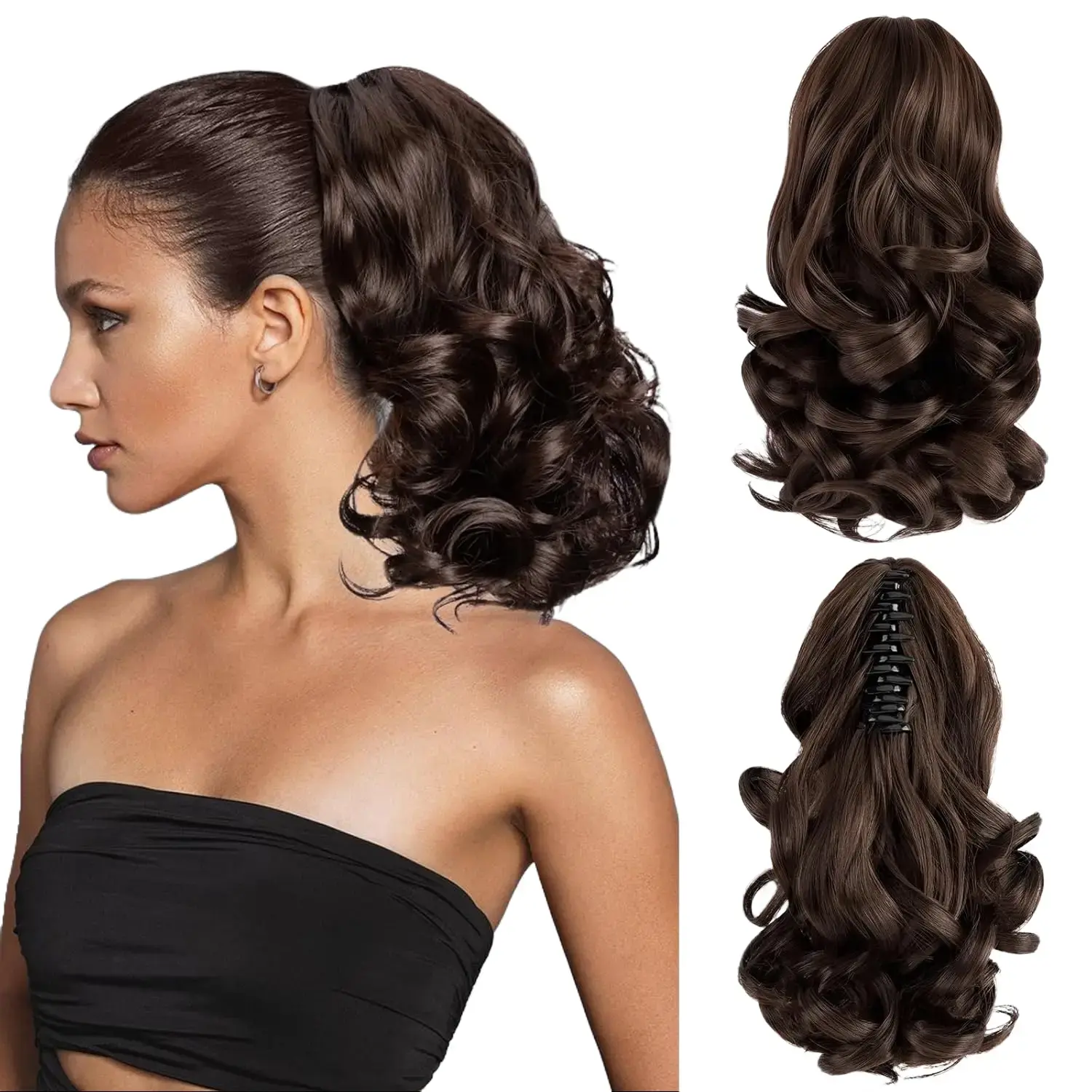 Women's 12" Synthetic Fiber Natural Textured Curly Ponytail Hair Extension, Classic Loose Wavy Claw Clip-In/On Hairpiece for Ponytail Hairstyle, Ponytail Hairstyles, Curly Clip Ins