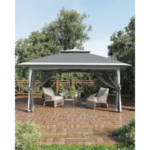 Canopy Tent 12x12 ft, Instant Outdoor Gazebo Tent with Mosquito Netting, One-Push Setup Backyard Patio Shade Canopy with Sandbags, Height Adjustable