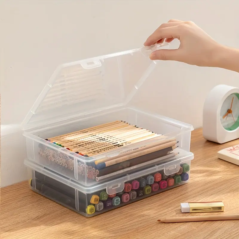 1pc Large Capacity Pencil Case, Transparent oil painting stick Crayon storage empty box - color lead plastic with cover stationery organizer Watercolor marker storage box Artist Supplies Art Craft Supplies