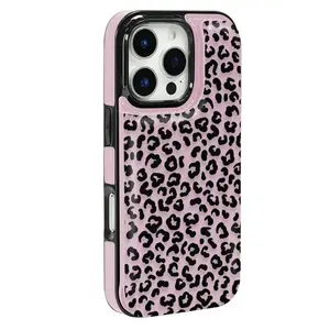 Leopard print shockproof thickened protective case, this functional phone case has a built-in card slot, which can hold bank cards and other types of cards, suitable for Halloween, Christmas, and New Year, compatible with iPhone 17/16/15/14/13/12 summerwi