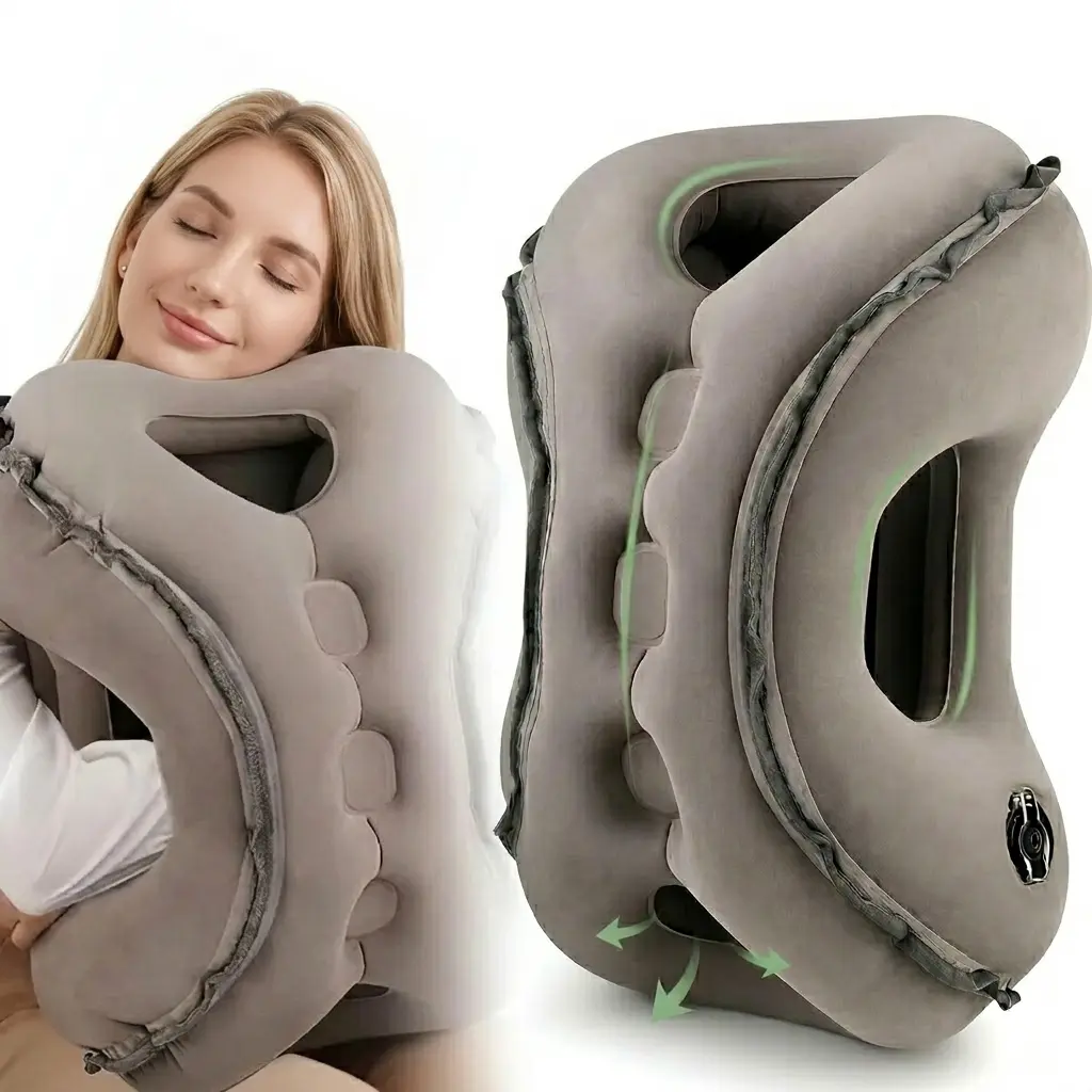 Inflatable Travel Pillow with Arm Hole | Airplane Neck Pillow for Long Flights Multi-Purpose Airplane Pillow | Ergonomic Travel Neck Pillow for Plane Car Office Portable Inflatable Neck Pillow for Travel | No Face Mark Travel Pillow for Adults essentials