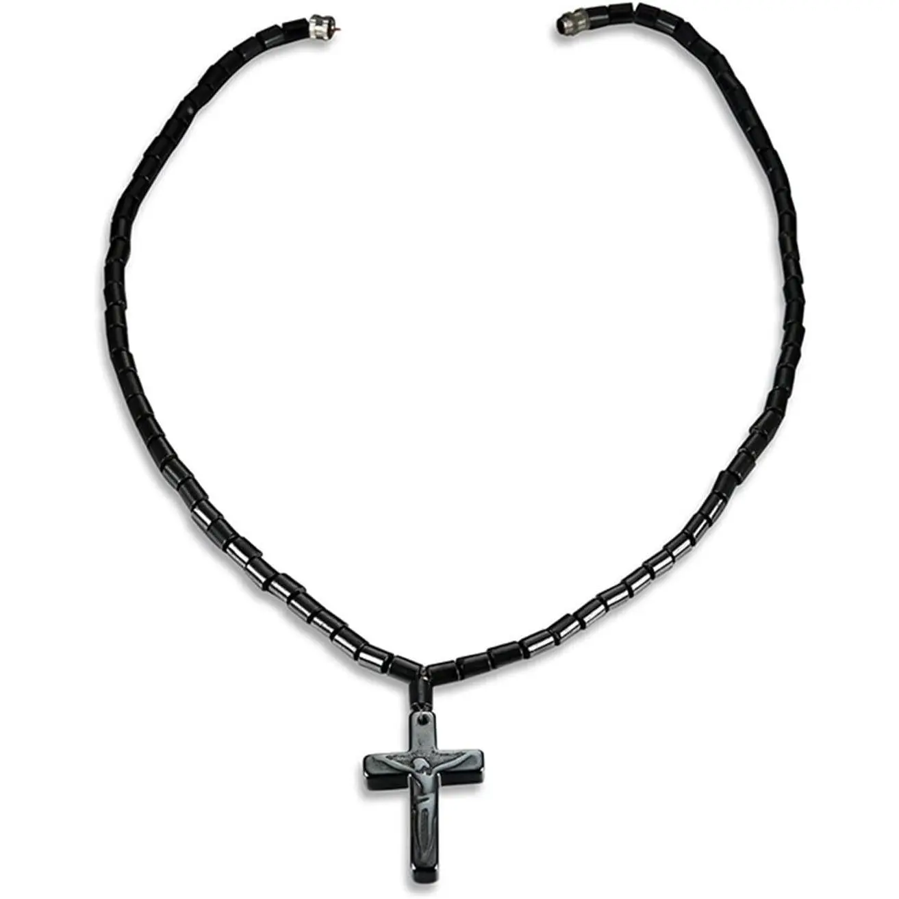 Magnetic Hematite Obsidian Necklace for Women Men Magnet Therapy Jewelry, Healing Energy Pain Relief Anti Swelling, Nature Magnet Stone Cross Pendant Necklace