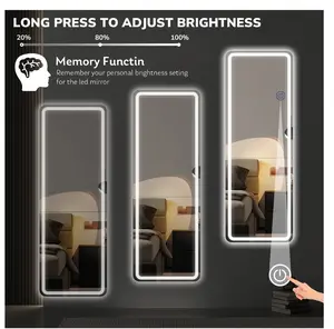 Full Length Mirror with Lights, 64"x21" LED Full Body Mirror, Free Standing Lighted Floor Mirror, 3 Color Lighting, White Aluminium Decor