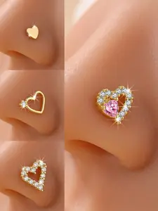 Heart Nose Studs with Synthetic Zirconia Stones, Stainless Steel Cute Nose Rings for Daily Wear & Gifts, Party Style Piercing Jewelry