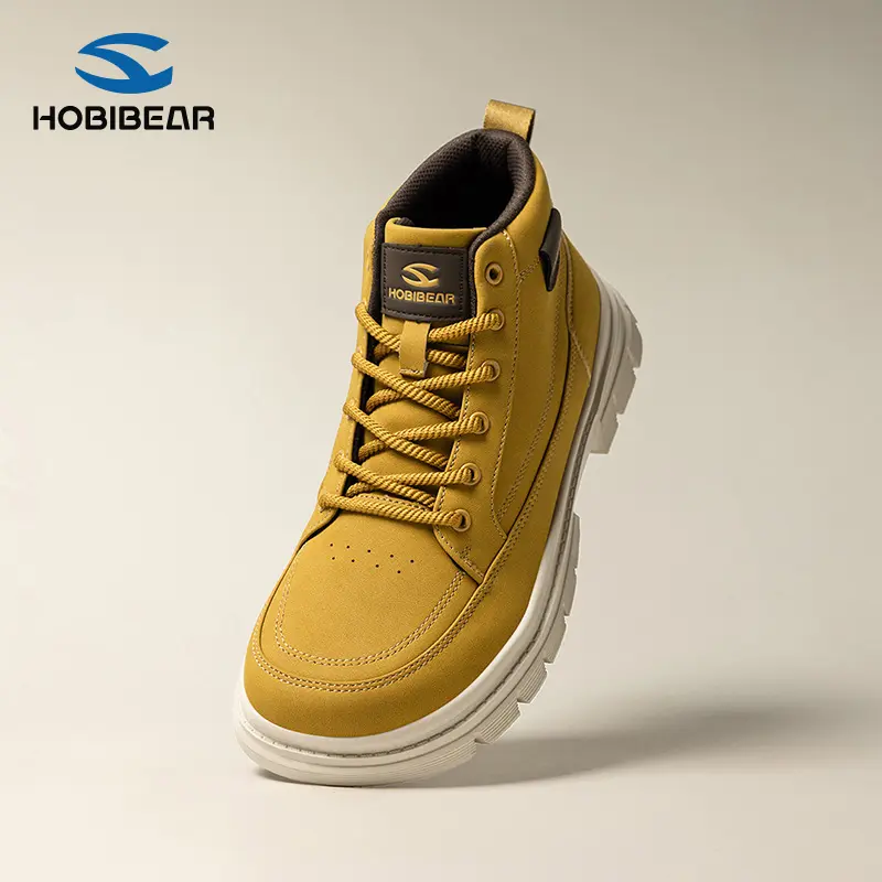 HOBIBEAR Unisex Synthetic Leather High-Top Work Boots, Round Toe, Unisex Size, Thick Soles, Durable Laces, Retro Look, All Seasons, Wide Toe Box, Short Ankle Height for Outdoor Wear
