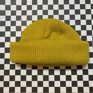 Yellow Fisherman Beanie - Short Fitting Street Style Beanie for Men, Designed to Cover Crown Above Ears, Knitted Hat