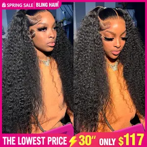 Bling Hair Kinky Curly 13x6 13x4 Lace Front Wigs Human Hair 180% Density Curly Human Hair Wig for Women Natural Black HD Transparent Lace Frontal Wigs Human Hair Pre Plucked with Baby Hair
