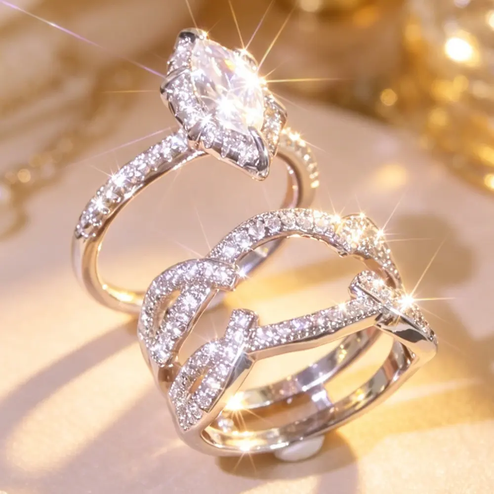 2pcs Marquise Cut Promise Ring Set Everyone Obsessed With, Infinity Knot Stackable Wedding Band Set, Bridal Engagement Rings for Women, Anniversary & Valentine’s Day Gift, Daily Casual Jewelry