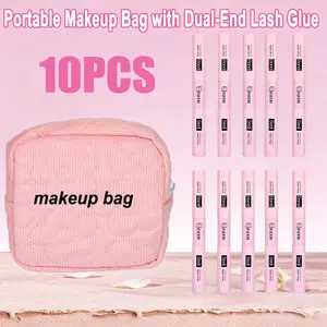 10-Pack Dual-End Lash Glue Kit with Makeup Bag | 72H Waterproof Strong Hold for Lash Clust Eyelashes