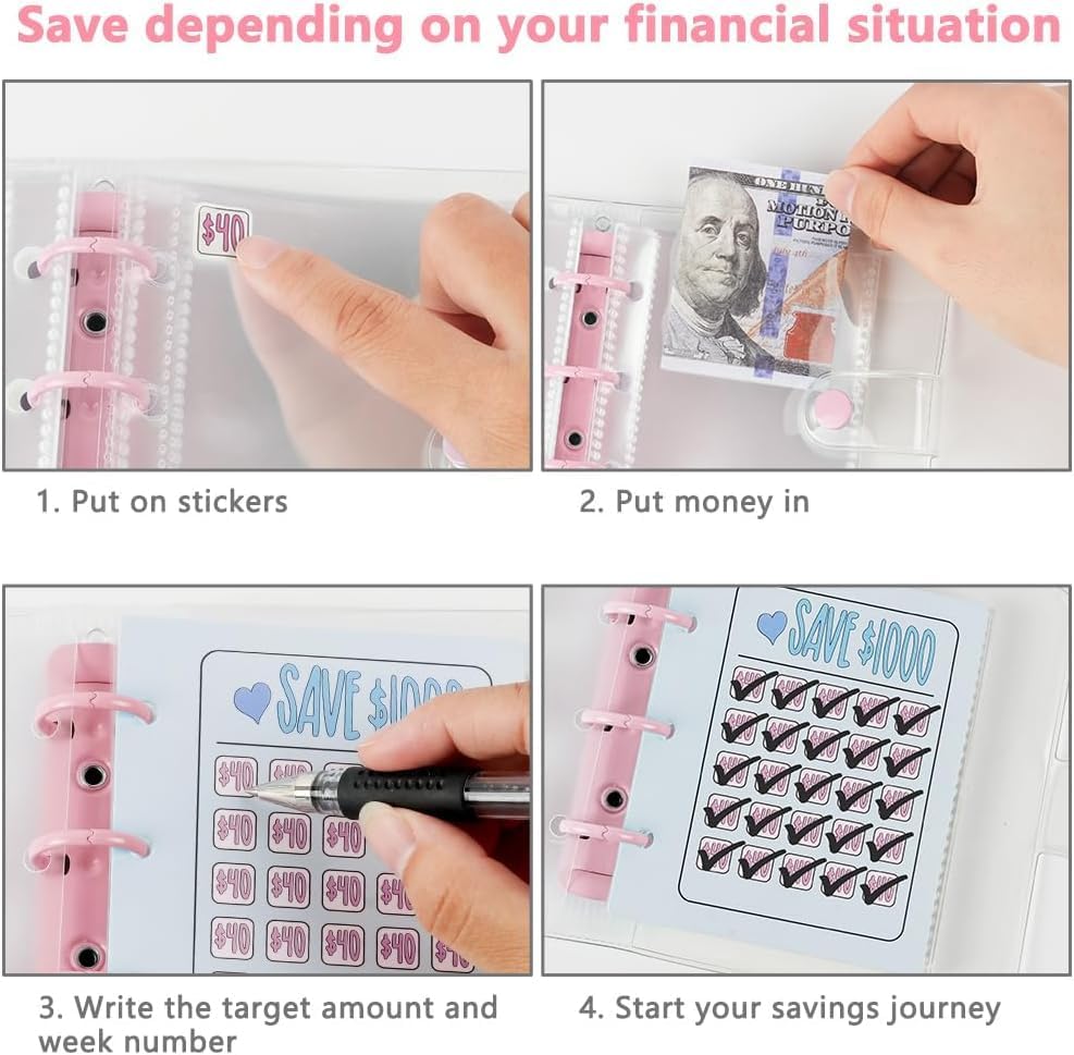 $1000 Savings Challenge Book with Clear Cover – Track Your Money Goals, Build Saving Habits, Stay Organized with This Reusable Budget Binder,mothersdaygift