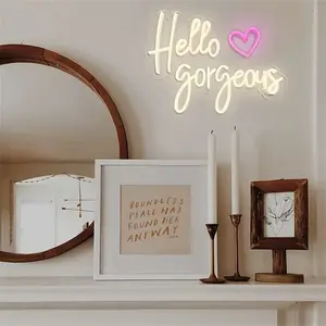 Hello Gorgeous LED Neon Sign, Neon Light Sign, Led Lights Bedroom, USB Powered, Easy Installation, Wall Decor for Bedroom, Vanity Room, Game Room, Holiday & Birthday Gift, Home Decor Light
