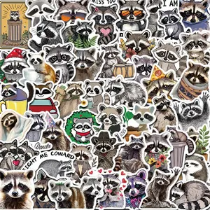Cartoon Raccoon Pattern Sticker, 50pcs/set Cute Animal Decorative Sticker, DIY Decals for Water Bottle, Laptop, Phone Case, Cellphone, Scrapbooking, Journal Making, Ornaments