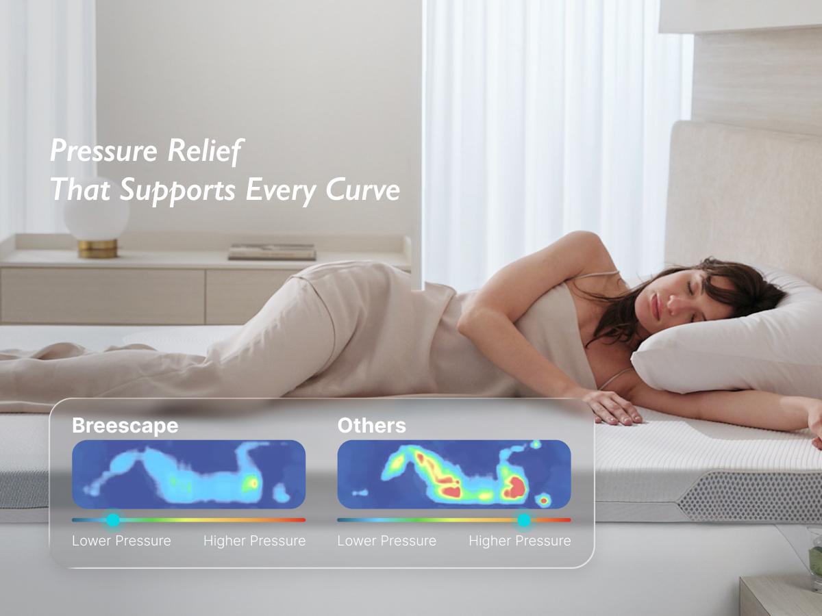 [ Back To School ] Breescape Cooling Mattress Topper - 3 Inch Soft Breathable Foam Mattress, Cooling Mesh Cover, High Density Support, Non-Slip Elastic Straps, 3-Side Zipper Removable & Washable