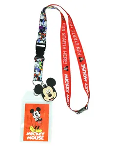 Disney Mickey Mouse Fun Starts Here Lanyard with ID Badge Holder and 2" Rubber Mickey Charm