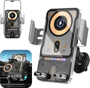 Car Mount Phone Holder Cool Smart 2-in-1 Universal Car Phone Mount with Induction Opening/Closing, 15W Fast Charging, 360° Auto-Rotating for Air Vent - Switch Horizontal/Vertical